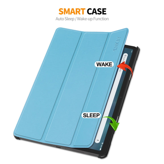 For Amazon Fire Max 11 ENKAY Tri-fold Custer Texture Leather Smart Tablet Case(Light Blue)