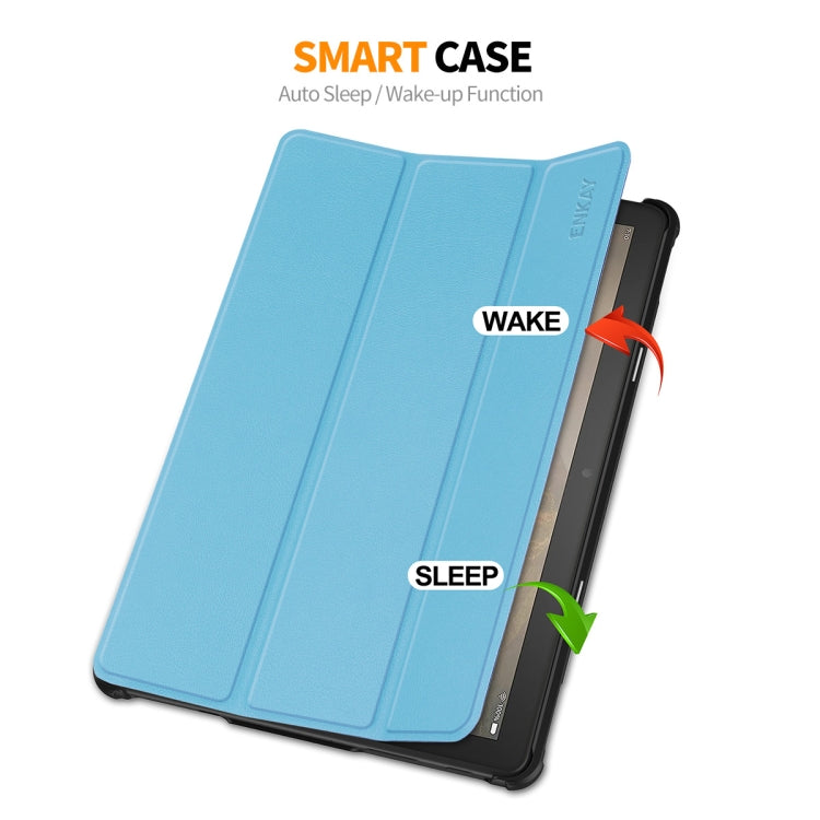 For Amazon Fire HD 10 2023 ENKAY ENKAY Tri-fold Custer Texture Leather Smart Tablet Case(Dark Blue)