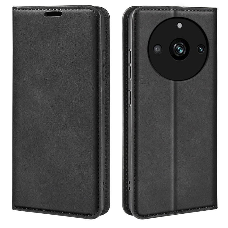 For Realme 11 Retro-skin Magnetic Suction Leather Phone Case(Black)