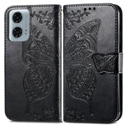 For Motorola Moto G24 Power Butterfly Love Flower Embossed Leather Phone Case(Black)