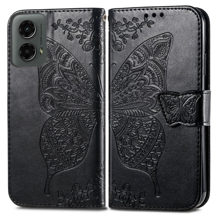 For Motorola Moto G 5G 2024 Butterfly Love Flower Embossed Leather Phone Case(Black)