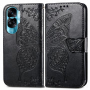 For Honor 90 Lite Butterfly Love Flower Embossed Leather Phone Case(Black)