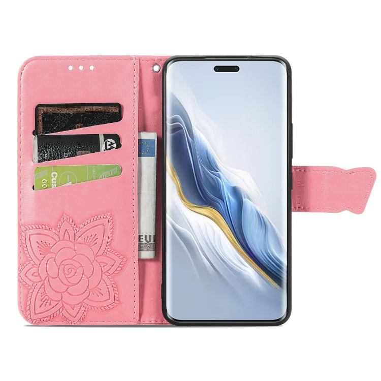 For Honor Magic6 Pro Butterfly Love Flower Embossed Leather Phone Case(Pink)