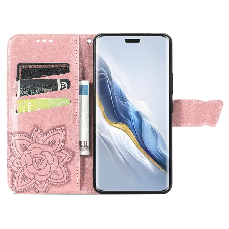 For Honor Magic6 Pro Butterfly Love Flower Embossed Leather Phone Case(Rose Gold)