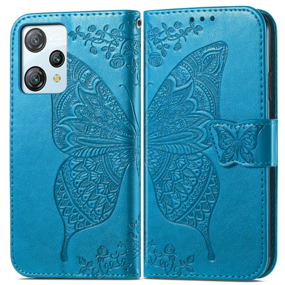 For Blackview A53 Butterfly Love Flower Embossed Leather Phone Case(Blue)