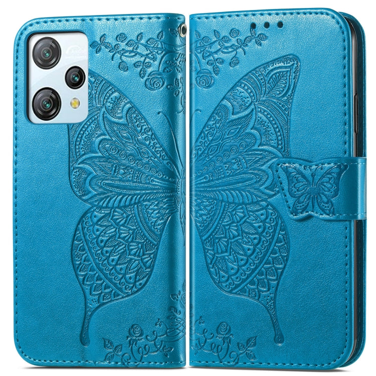 For Blackview A53 Butterfly Love Flower Embossed Leather Phone Case(Blue)