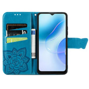 For Blackview A53 Butterfly Love Flower Embossed Leather Phone Case(Blue)