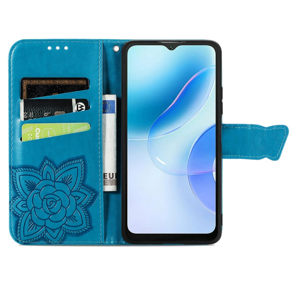 For Blackview A53 Butterfly Love Flower Embossed Leather Phone Case(Blue)