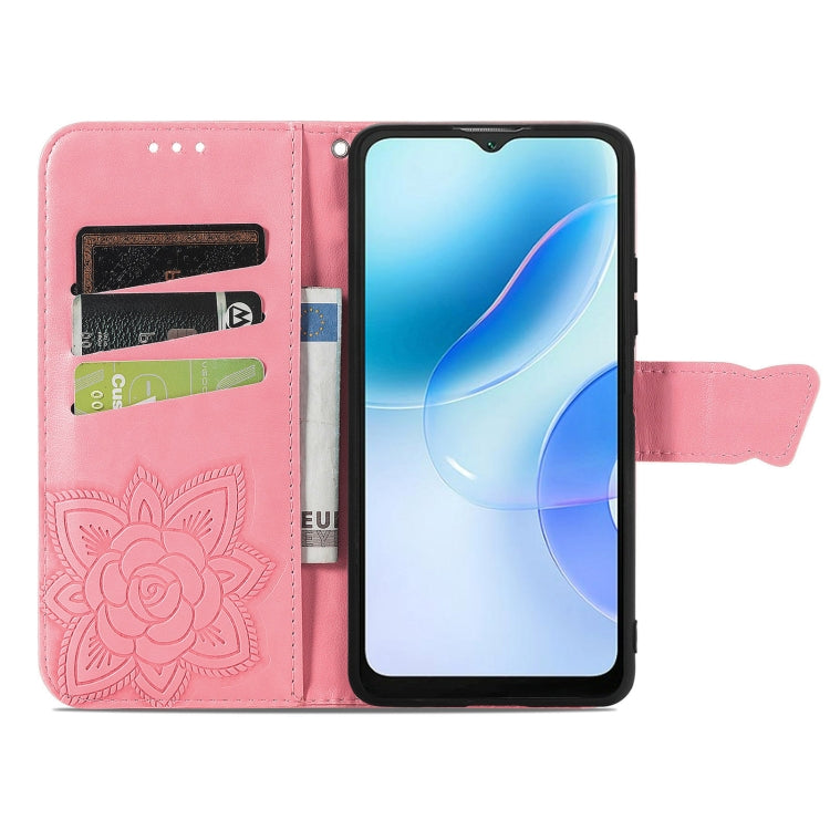 For Blackview A53 Butterfly Love Flower Embossed Leather Phone Case(Pink)