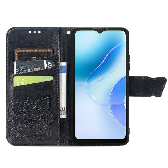 For Blackview A53 Butterfly Love Flower Embossed Leather Phone Case(Black)