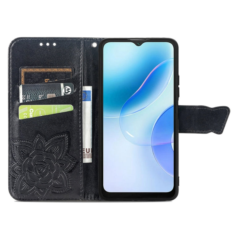 For Blackview A53 Butterfly Love Flower Embossed Leather Phone Case(Black)