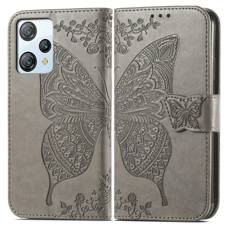 For Blackview A53 Butterfly Love Flower Embossed Leather Phone Case(Gray)