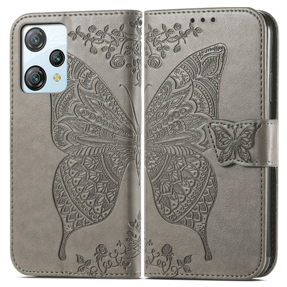 For Blackview A53 Butterfly Love Flower Embossed Leather Phone Case(Gray)