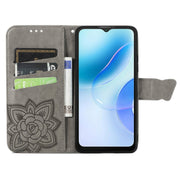 For Blackview A53 Butterfly Love Flower Embossed Leather Phone Case(Gray)