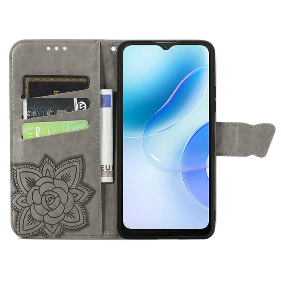 For Blackview A53 Butterfly Love Flower Embossed Leather Phone Case(Gray)