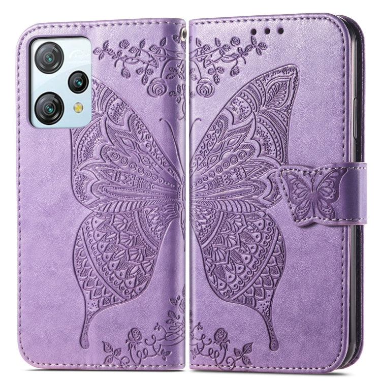For Blackview A53 Butterfly Love Flower Embossed Leather Phone Case(Lavender)