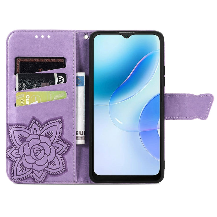 For Blackview A53 Butterfly Love Flower Embossed Leather Phone Case(Lavender)