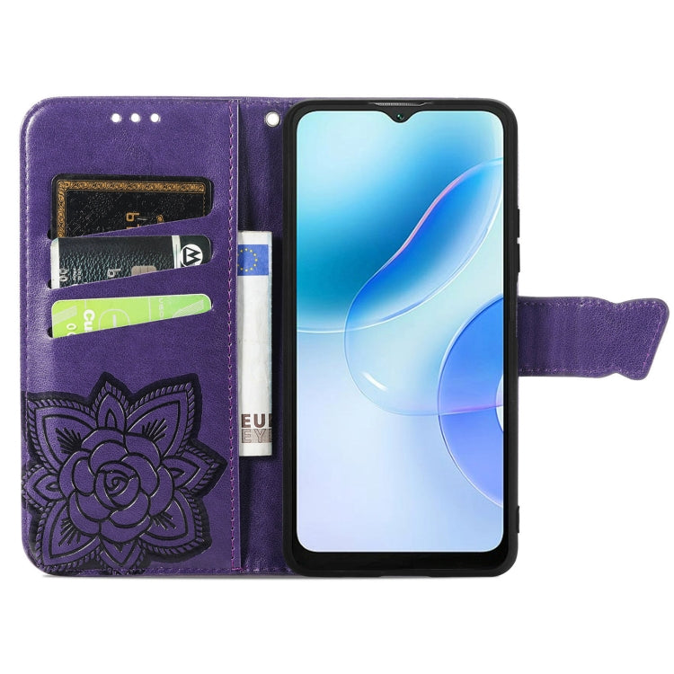 For Blackview A53 Butterfly Love Flower Embossed Leather Phone Case(Purple)