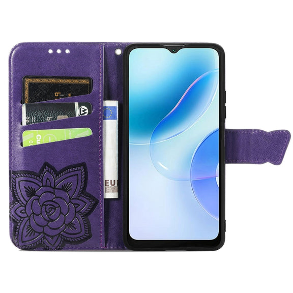 For Blackview A53 Butterfly Love Flower Embossed Leather Phone Case(Purple)