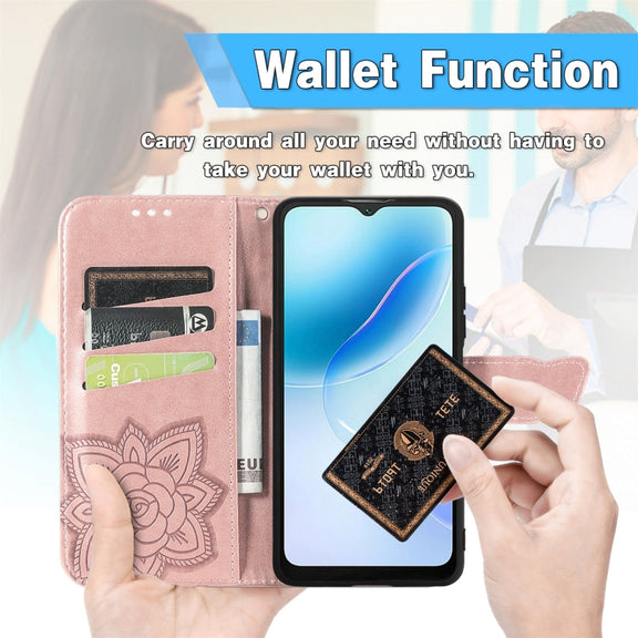 For Blackview A53 Butterfly Love Flower Embossed Leather Phone Case(Rose Gold)