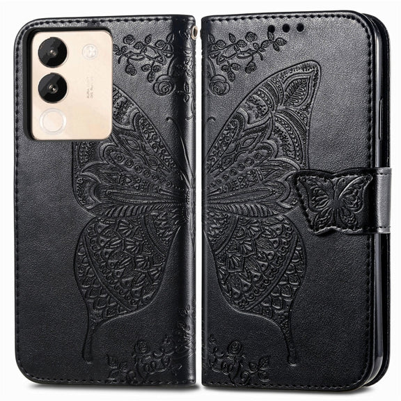 For vivo X100 Pro Butterfly Love Flower Embossed Leather Phone Case(Black)