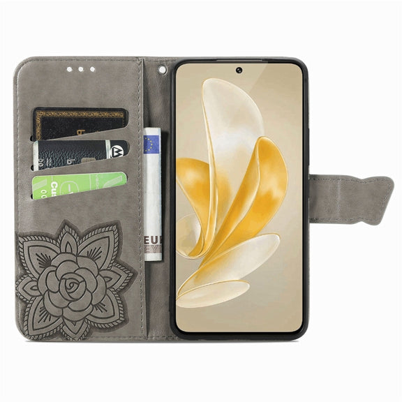For vivo X100 Pro Butterfly Love Flower Embossed Leather Phone Case(Gray)