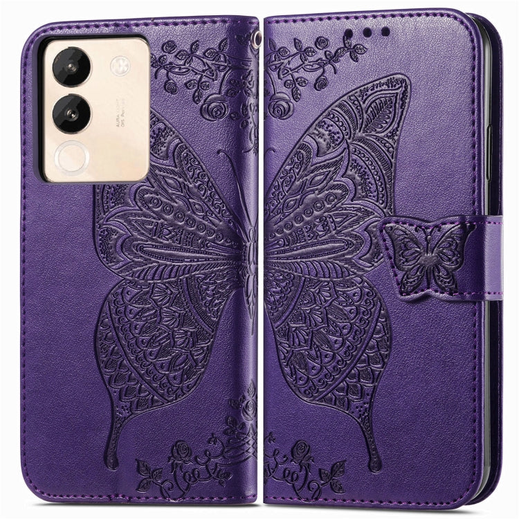 For vivo X100 Pro Butterfly Love Flower Embossed Leather Phone Case(Purple)