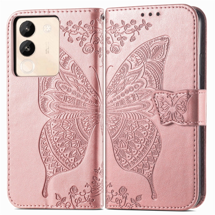 For vivo X100 Butterfly Love Flower Embossed Leather Phone Case(Rose Gold)