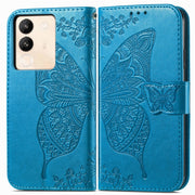 For vivo X100 Butterfly Love Flower Embossed Leather Phone Case(Blue)