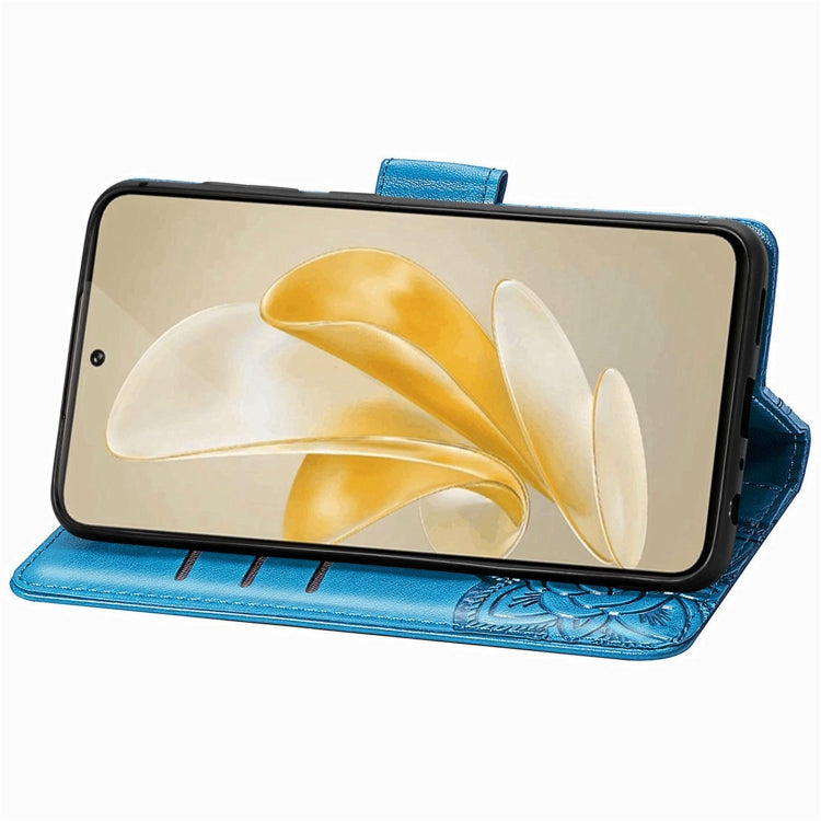 For vivo X100 Butterfly Love Flower Embossed Leather Phone Case(Blue)