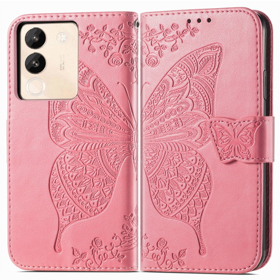 For vivo X100 Butterfly Love Flower Embossed Leather Phone Case(Pink)