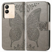 For vivo X100 Butterfly Love Flower Embossed Leather Phone Case(Gray)