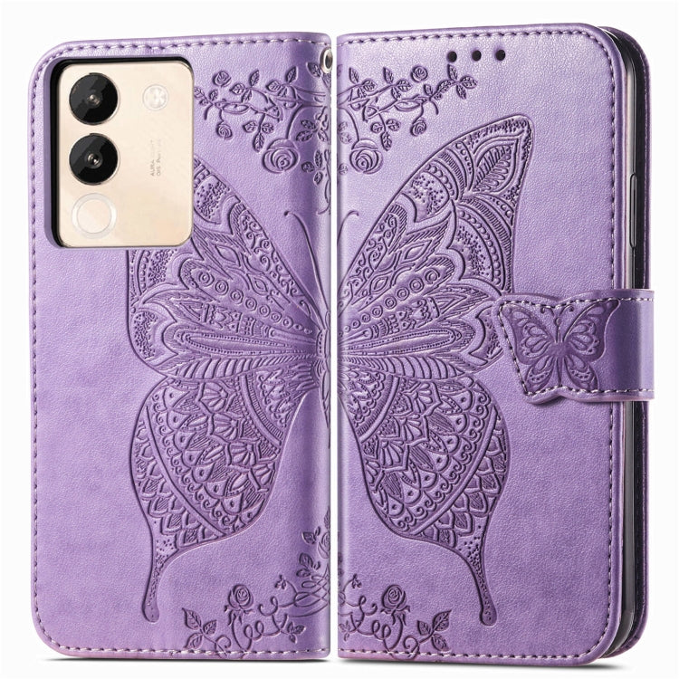 For vivo X100 Butterfly Love Flower Embossed Leather Phone Case(Lavender)