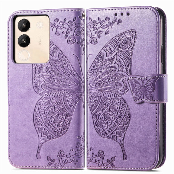 For vivo X100 Butterfly Love Flower Embossed Leather Phone Case(Lavender)