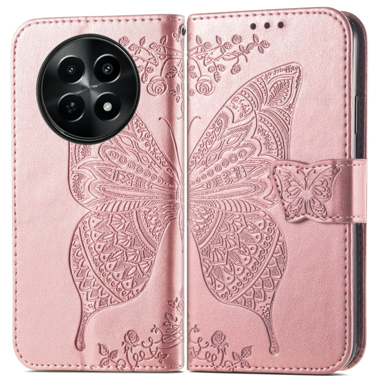 For Realme 12 Butterfly Love Flower Embossed Leather Phone Case(Rose Gold)