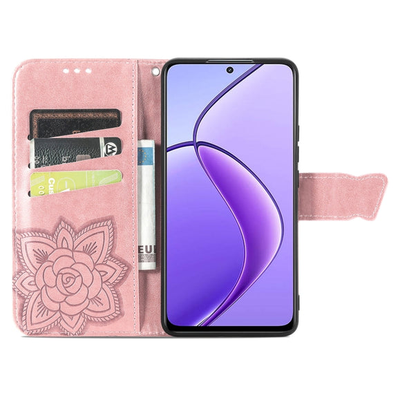 For Realme 12 Butterfly Love Flower Embossed Leather Phone Case(Rose Gold)