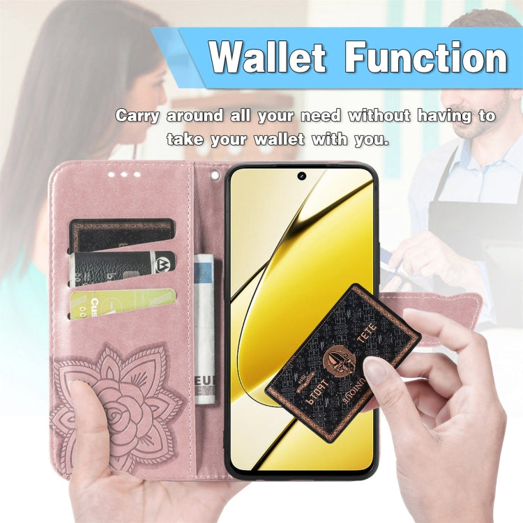 For Realme 12 Butterfly Love Flower Embossed Leather Phone Case(Rose Gold)