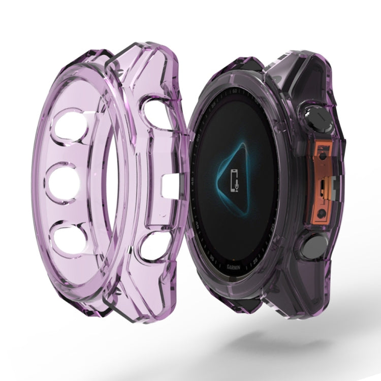 For Garmin Fenix 8 AMOLED / MIP 47mm ENKAY Hat-Prince Transparent TPU Frame Drop Protection Case(Purple)