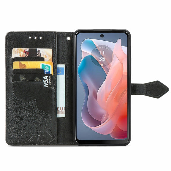 For Motorola Moto G Play 2024 Mandala Flower Embossed Leather Phone Case(Black)