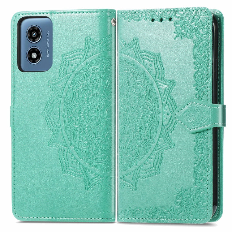 For Motorola Moto G Play 2024 Mandala Flower Embossed Leather Phone Case(Green)
