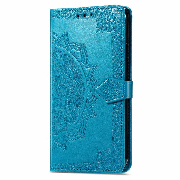 For Motorola Moto G Play 2024 Mandala Flower Embossed Leather Phone Case(Blue)