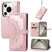 For Huawei Pura 70 Mandala Flower Embossed Leather Phone Case(Rose Gold)