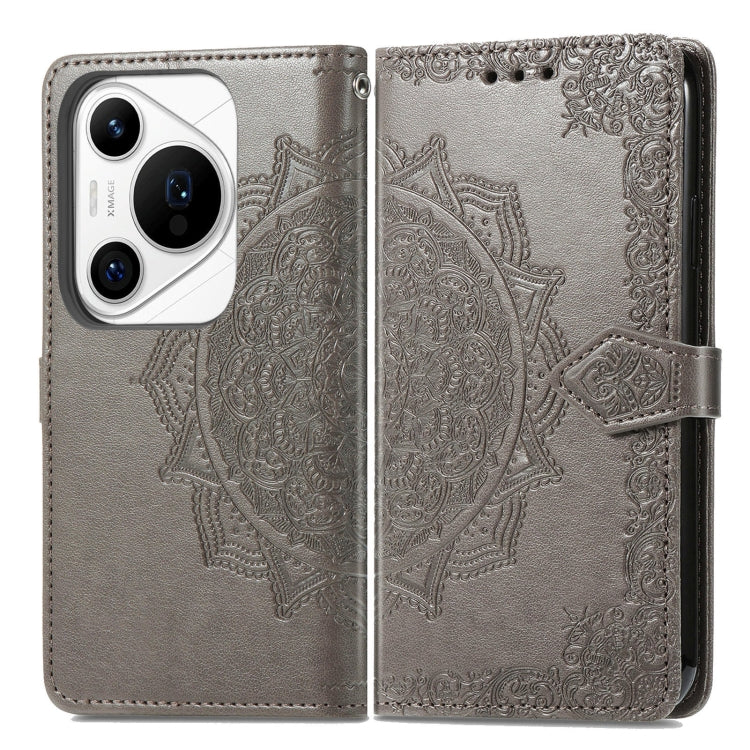 For Huawei Pura 70 Mandala Flower Embossed Leather Phone Case(Gray)