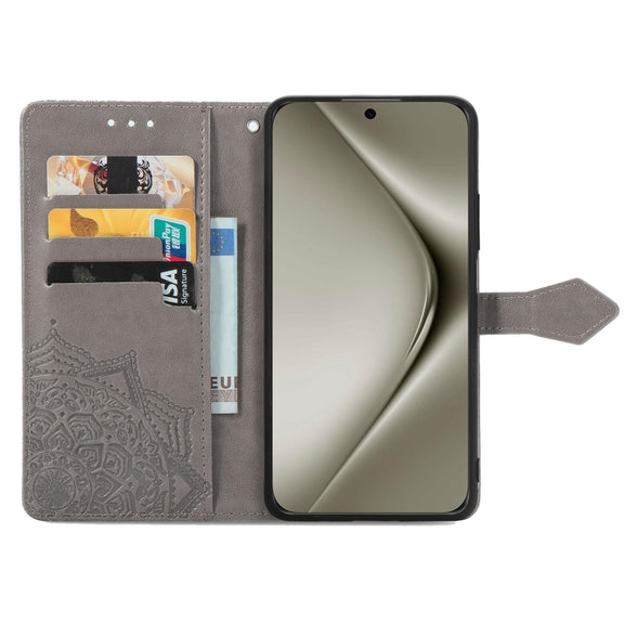 For Huawei Pura 70 Mandala Flower Embossed Leather Phone Case(Gray)