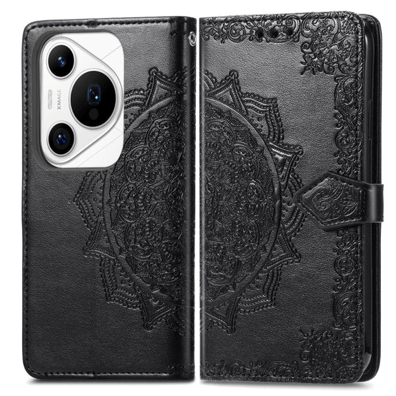 For Huawei Pura 70 Mandala Flower Embossed Leather Phone Case(Black)