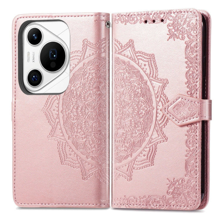 For Huawei Pura 70 Pro+ Mandala Flower Embossed Leather Phone Case(Rose Gold)