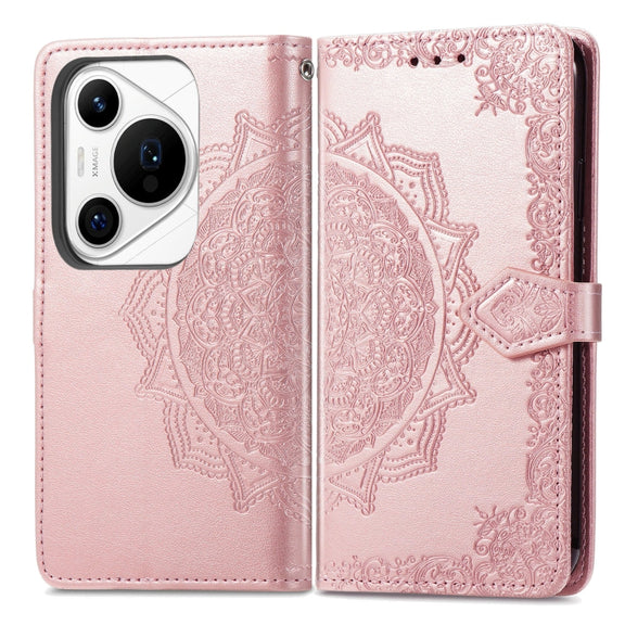 For Huawei Pura 70 Pro+ Mandala Flower Embossed Leather Phone Case(Rose Gold)