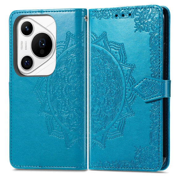 For Huawei Pura 70 Pro+ Mandala Flower Embossed Leather Phone Case(Blue)