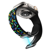 For Apple Watch Ultra 49mm Rainbow Dots Silicone Magnetic Black Buckle Watch Band(Black)
