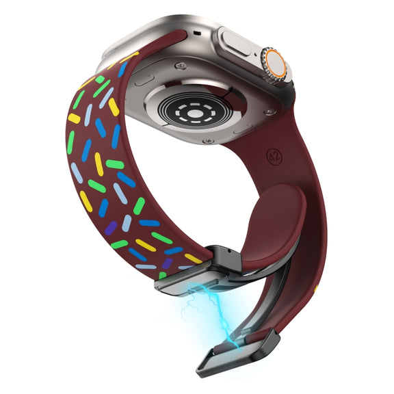 For Apple Watch 7 41mm Rainbow Dots Silicone Magnetic Black Buckle Watch Band(Wine)